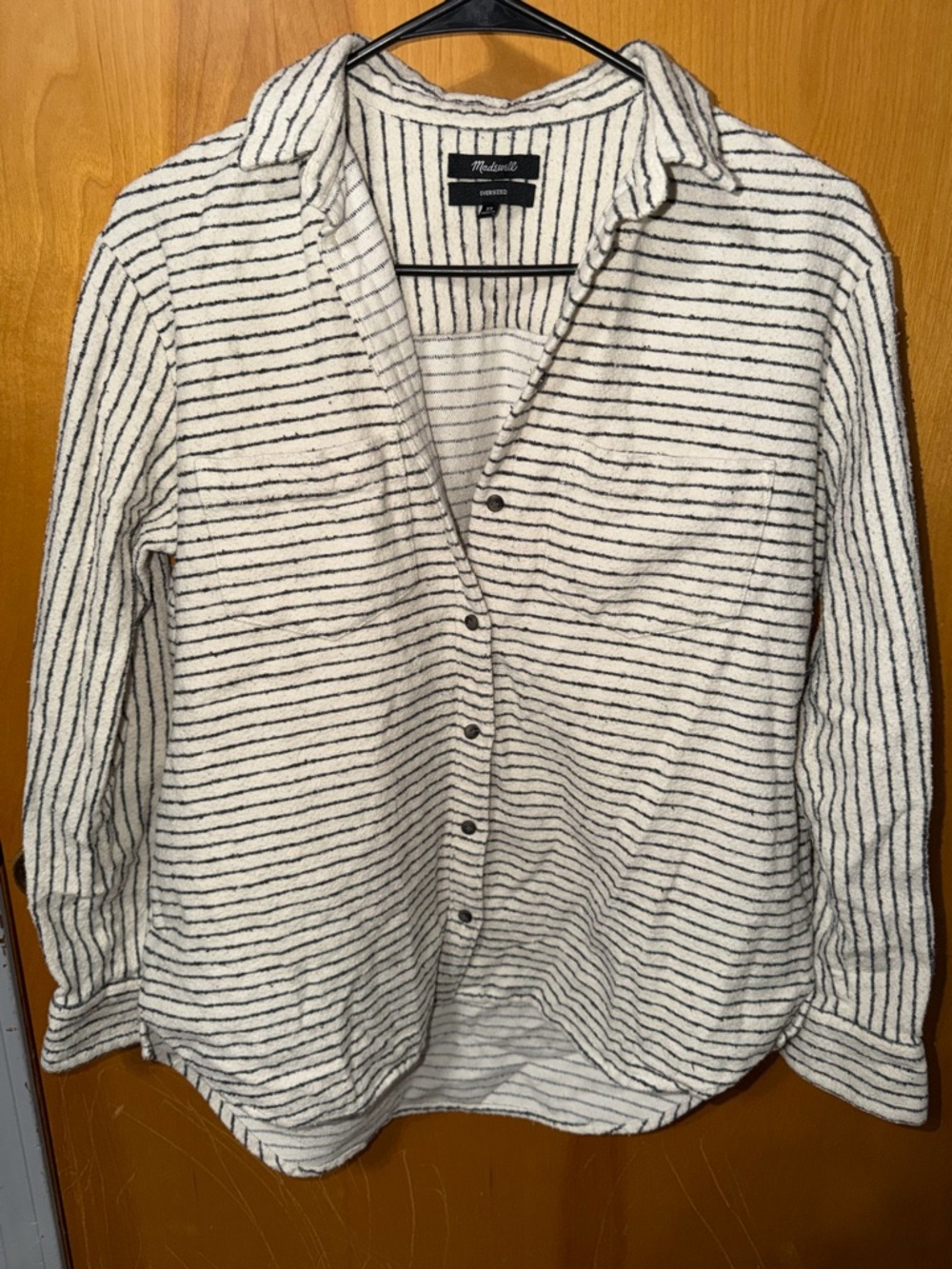 Madewell Cream and Black Striped Button-Up Shacket